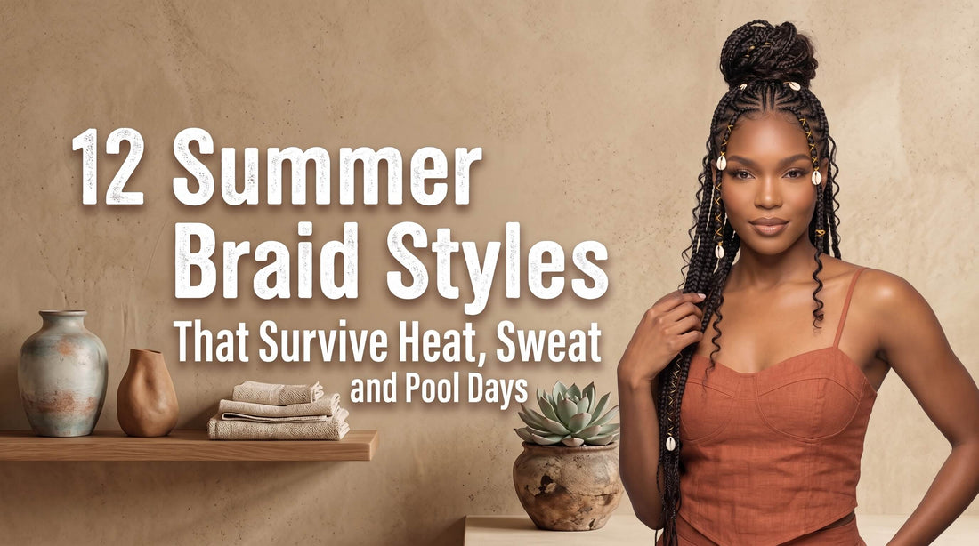 A woman with half-up braided hair and wavy tendrils wearing an orange top next to folded towels and a succulent plant.
