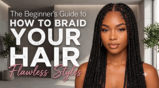 Close-up of a woman with fresh box braids. Title: "The Beginner’s Guide to HOW TO BRAID HAIR – Flawless Styles."