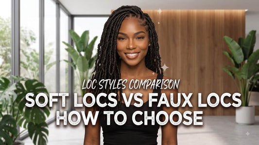 A smiling woman with long, dark, textured faux locs posing in front of large windows and indoor plants.